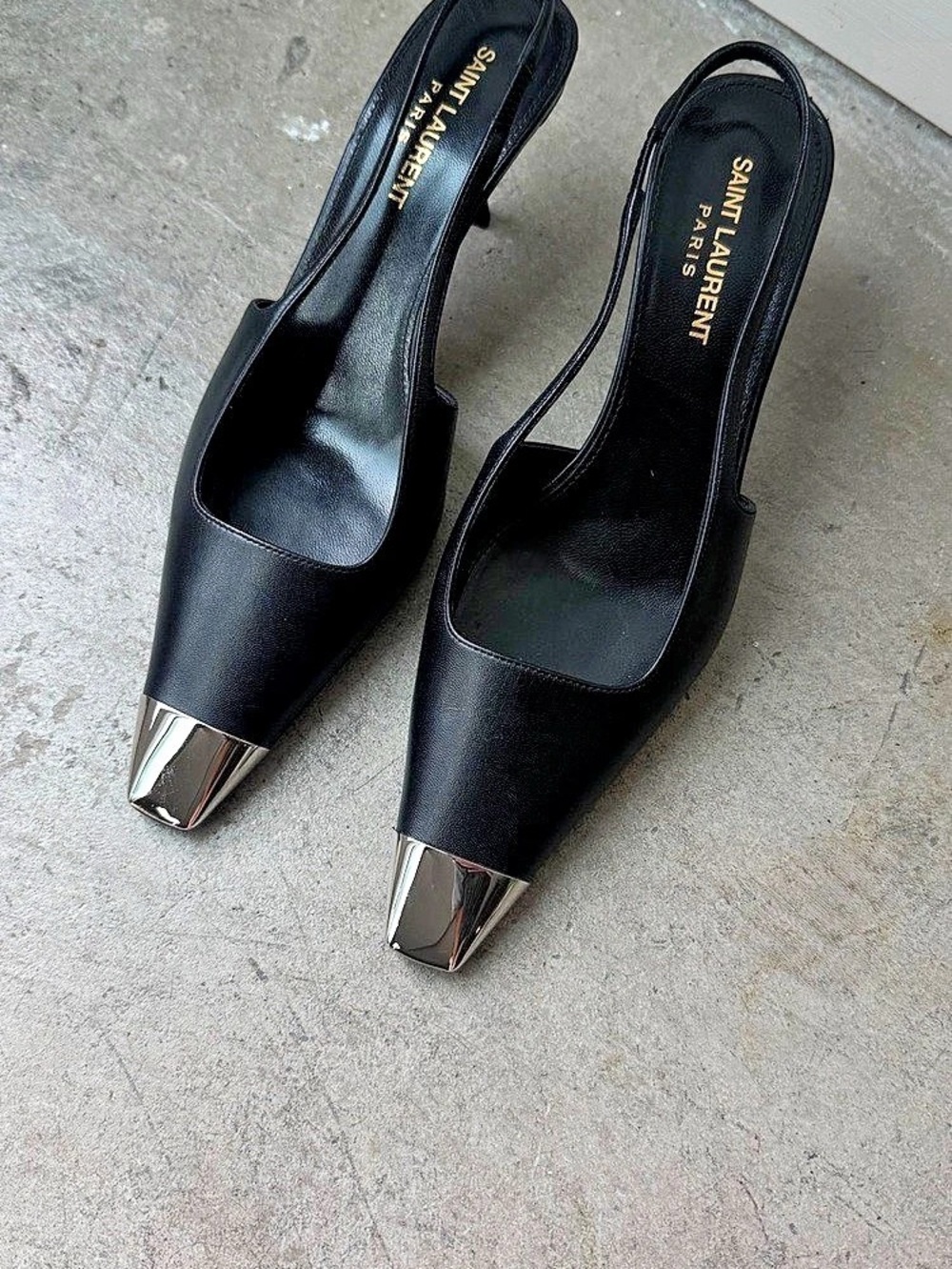 Saint Laurent Jeanne Slingback Pumps Black Pointed Toe Heels